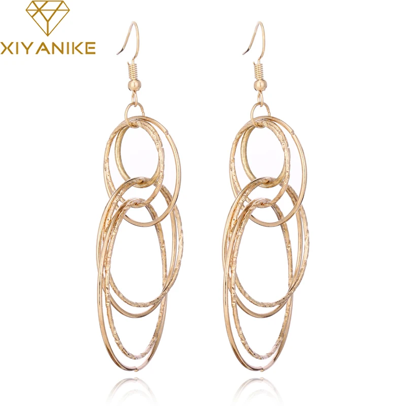 

XIYANIKE Punk Gold Color Big Geometric Circle Alloy Long Dangle Earrings For Women Bohemian Party Exaggerated Brinco E1729