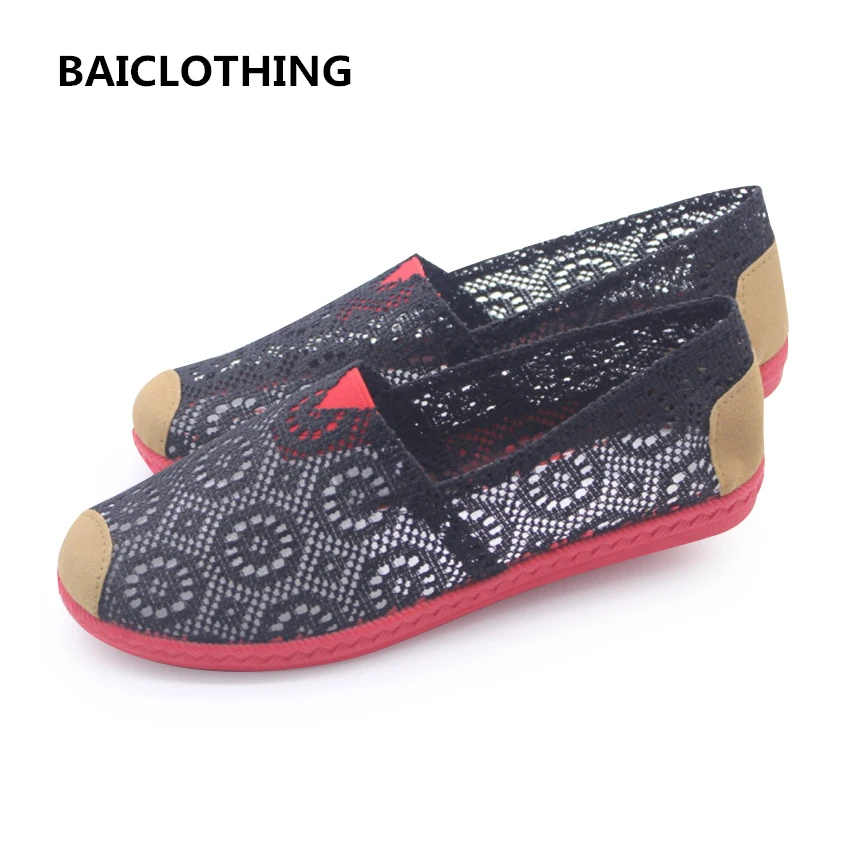 BAICLOTHING sapatos women casual mesh breathable cloth loafers female spring and summer black flat shoes lady cute slip on shoes