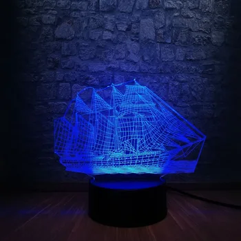 

2018 3D Retro Ancient Sailing Sea Boat Ship LED Lamp Chinese Style Multicolor Illusion RBG Night Light USB Table Desk Decor