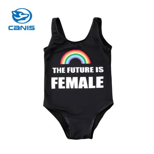 

ITFABS New Kid Baby Girl Rainbow Tankini Black Letter BIkini One-Piece Swimwear Toddler Swimsuit Summer Bathing Suit Beachwear