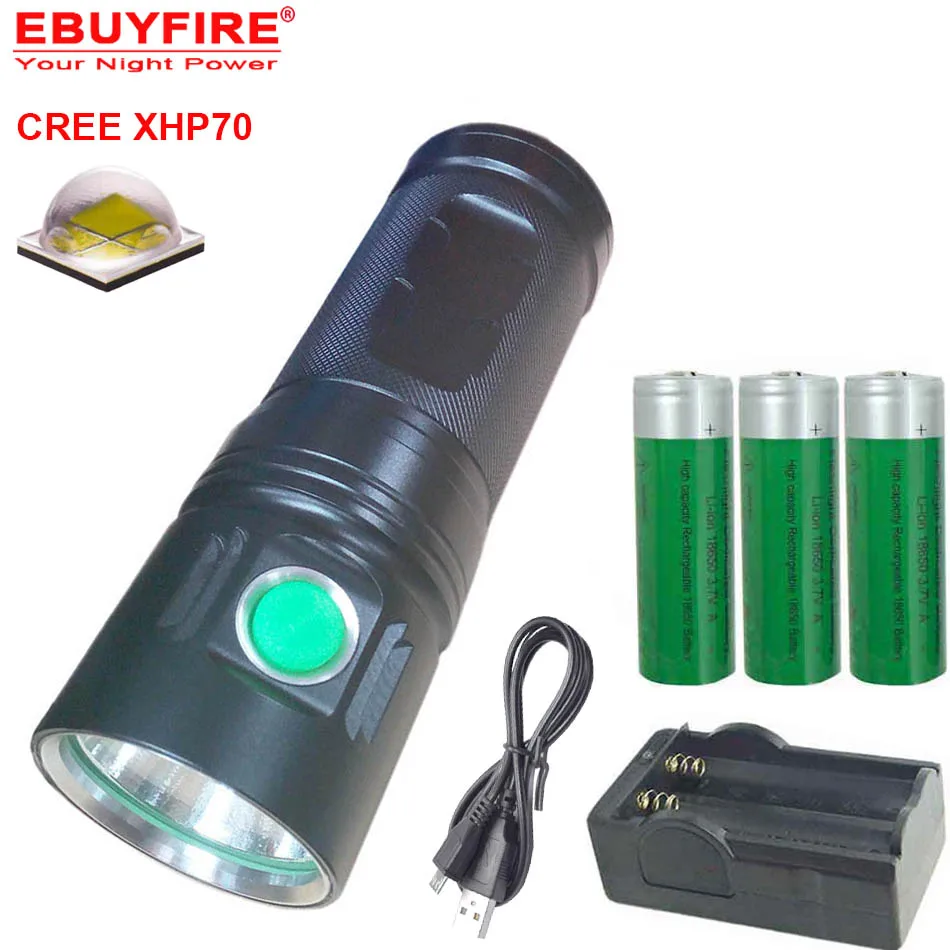 

USB Flashlight Rechargeable 3500 lumens CREE XHP70 LED 18650 torch led lamp (3*18650 battery ,not include)