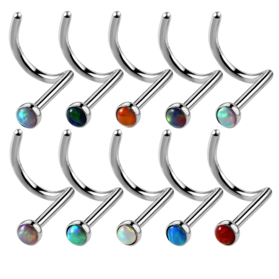 10pcs/lot 20G Steel Opal Nose Screw Rings Nariz Nostril Earrings