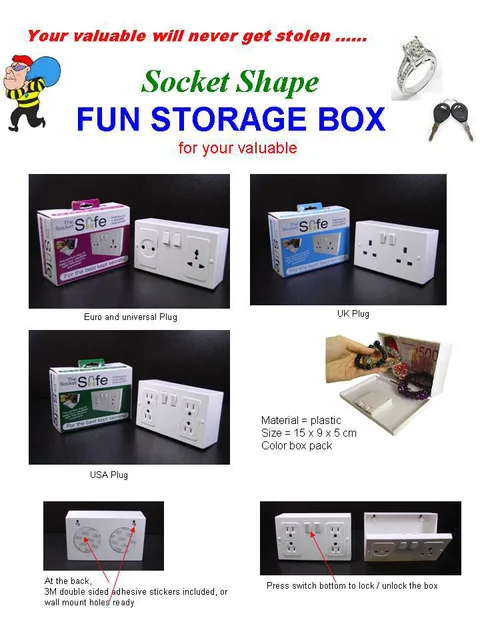 3 Model Wall Plug Socket Secret Money Hidden Security Safe Locker Money Safety Box Jewelry Safety Collection Case US/EU/UK