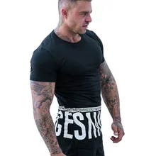 Новая брендовая одежда тренажерные залы свободная Беговая Футболка Мужская Фитнес футболка хлопок удобный, вокруг шеи летняя футболка