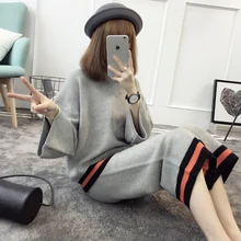 New wool clothing wide leg pants 2017 autumn fashion set Korean version of two sets of knitting