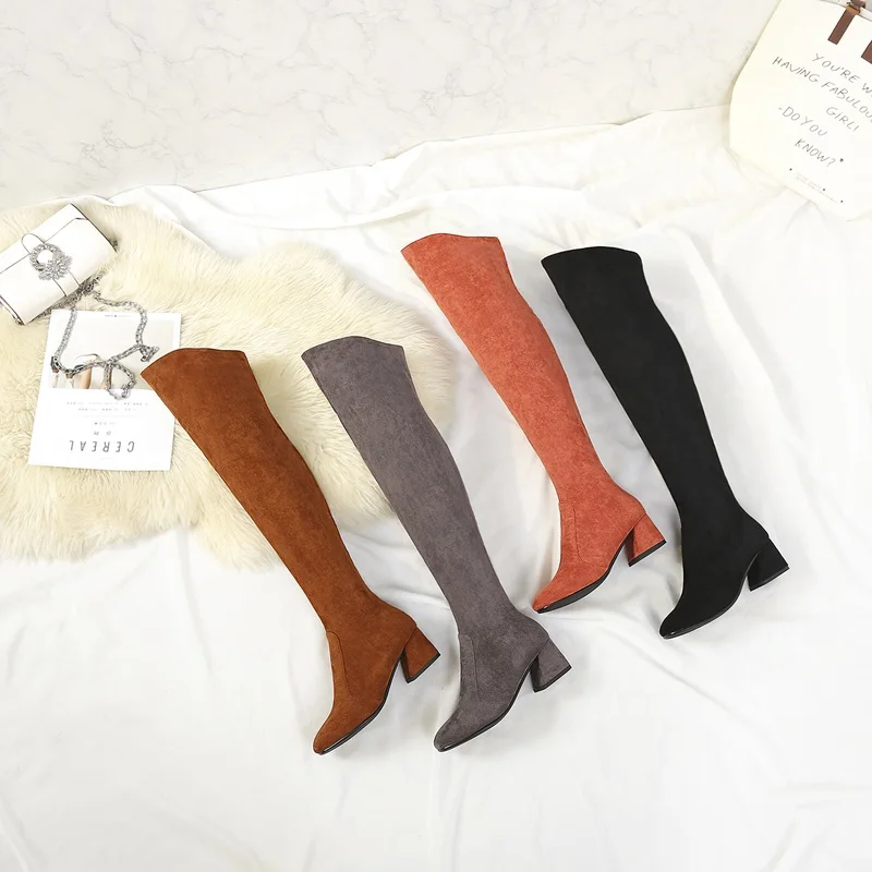 Quatre Carré Chaussures À Red Confortable grey 2018 Concise Pour New Couleurs Talon Hiver brick Orteil L'extérieur Cuissardes Glissière Colour Femmes Égérie Black Haute caramel XZOPTiku