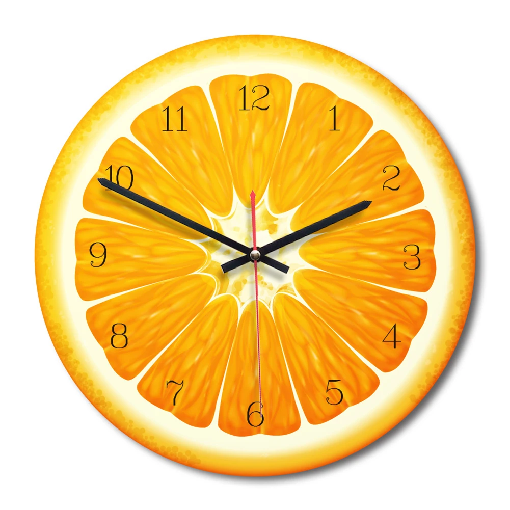 Акриловые и деревянные настенные часы не тикают бесшумные тонкие декоративные настенные часы для кухни гостиная/спальня/Детская комната/Тихая стена - Цвет: Orange