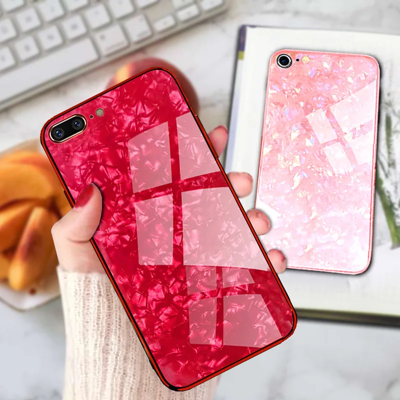 

Suitable for iPhone XS mobile phone case tempered glass protection 7 8plus phone case fairy shell pattern iphone 6s glass shell