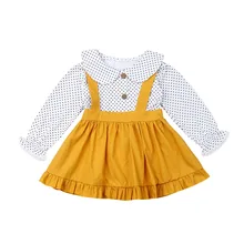 New Toddler Kids Baby Girl Clothes Polka Dot Top Bib Skirts Overalls Princess Outfit