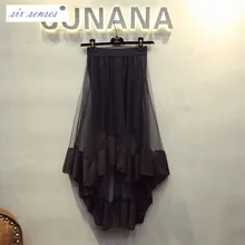 Six Senses Женская кружевная юбка модная однотонная повседневная юбка из прозрачной ткани короткая Асимметричная элегантная эластичная черная белая юбка HLM0133