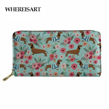 

WHEREISART Women Wallets Lady Purse Long Wallet Dachshund Prints Purses Fashion Female Women Clutch With Card Holder Money B