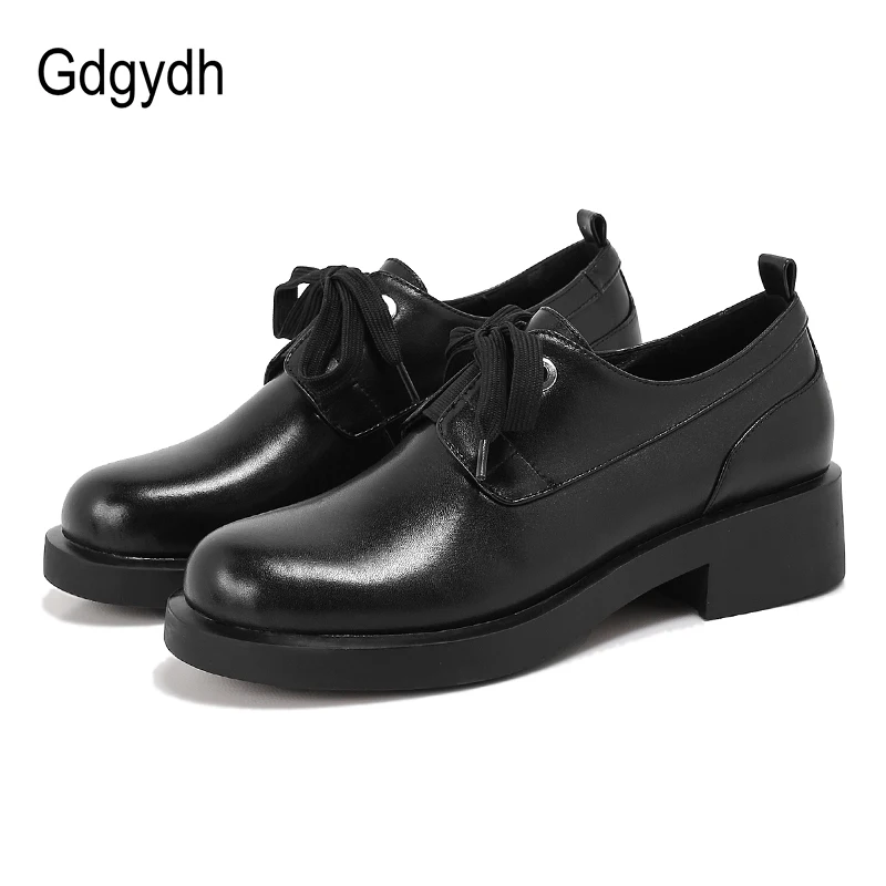 

Gdgydh Women Shoes Genuine Leather Middle Heels 2019 New Spring Lacing Square Heels Woman Casual Shoes Rubber Sole Good Quality