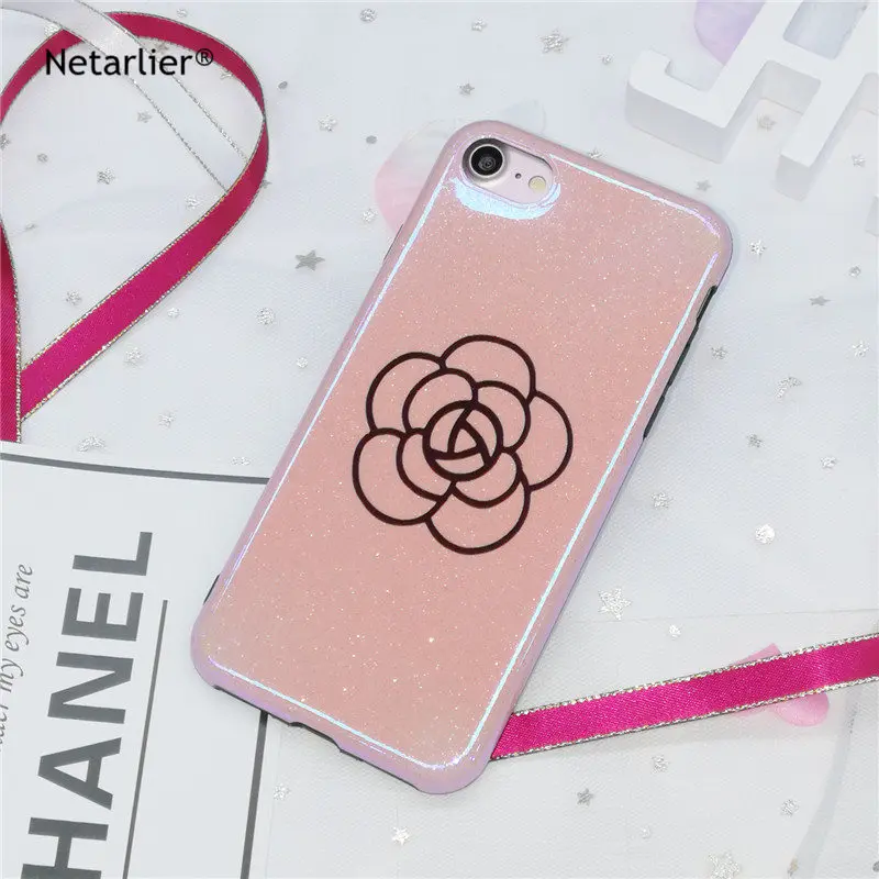 

Netarlier Luxury Camellia Case for iPhone 7 8 Blue Light Hard Simple Semi-Wrapped Beautiful Camellia Solid Color Phone Case