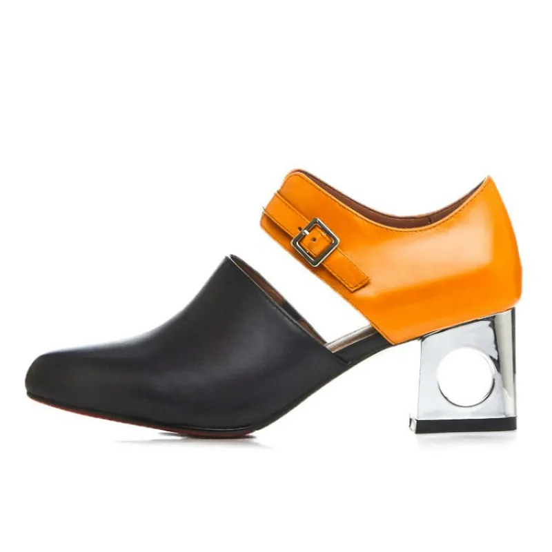 

Plus Size Designer Womens Spring Black Pumps 6CM High Heels Yellow Genuine Leather Womens Ankle Strap Shoes Handmade Ladies Shoe