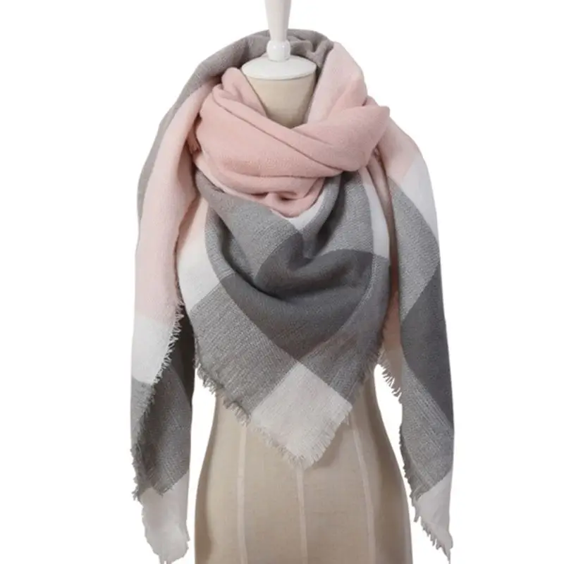 Женский зимний теплый шарф с треугольниками, винтажный клетчатый большой длинный шарф с принтом, Кашемировое вязаное одеяло с кисточкой - Цвет: E