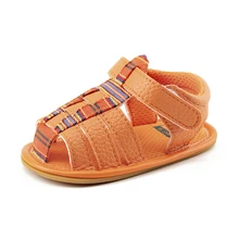 Delebao/ г. Новая летняя детская сандалия в полоску с застежкой-липучкой на резиновой подошве; детская обувь
