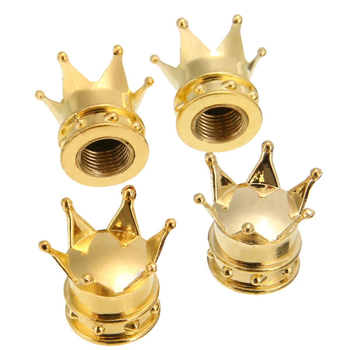 For Car Truck Bike 4pcs Gold Aluminum Vent Cap Crown Style Car Wheel Tyre Tire Air Valve Stem Cap Dust Covers Mayitr