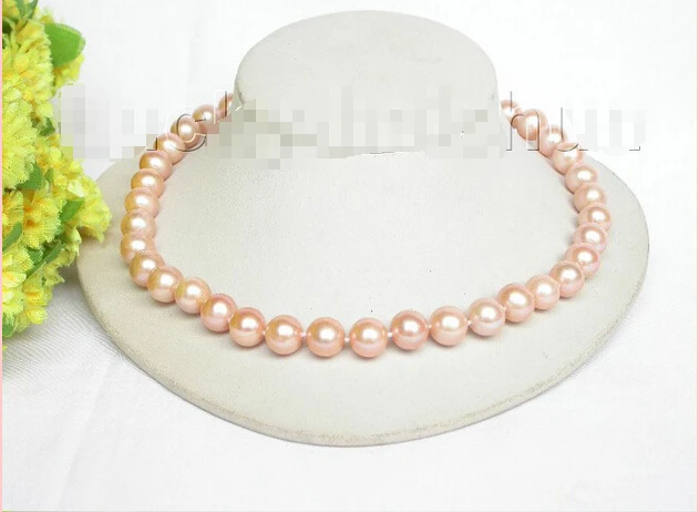 

Free shipping >>>>>>18" natural 12mm round pink Freshwater pearls necklace filled gold j8759