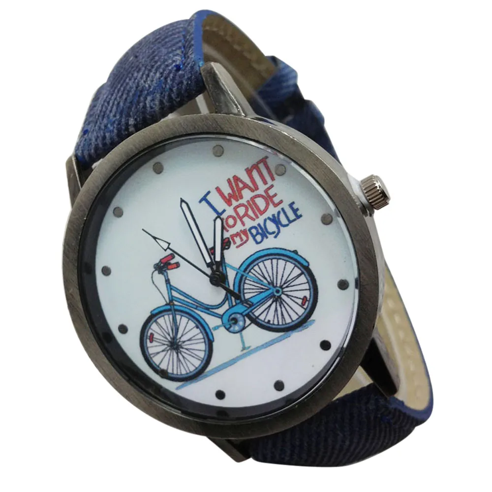 Винтажные часы из джинсовой ткани для велосипедов, мужские кварцевые наручные часы с большим циферблатом, женские студенческие парные настольные часы - Цвет: B