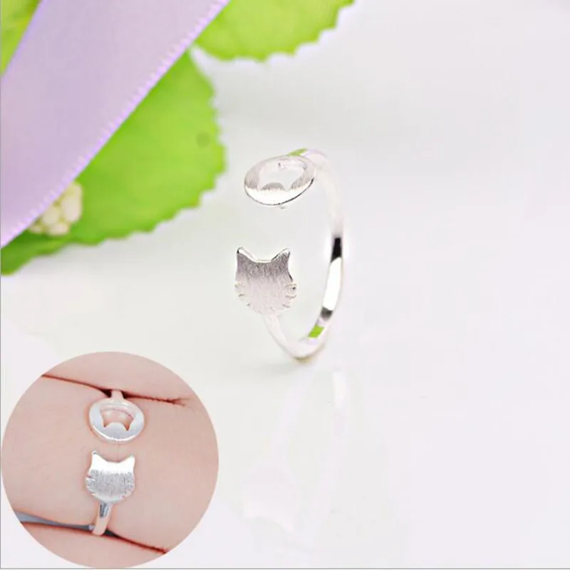 

New Fashion Beautiful 925 Sterling Silver Jewelry Cute Creative Small Fresh Cat Hollow Asymmetric Opening Rings SR266