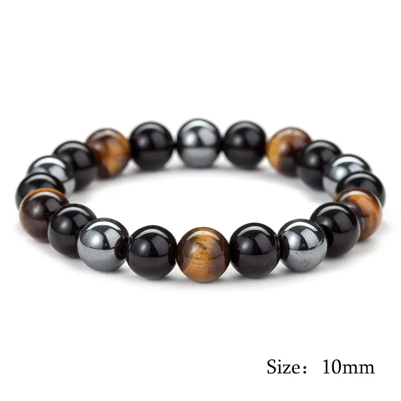 10mm Adjustable Natural Stone Bracelets Tiger Eye Beaded Hematite Stone Elastic About8mm/10mm Beads Strand Wrap Buddha Bracelet 1PC - Окраска металла: 10mm