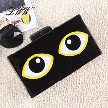 Modische Cartoon Schwarz Acryl Kupplung Taschen für Mädchen mit Gelb Augen Printing Mini Crossbody-tasche für Frauen Umhängetaschen