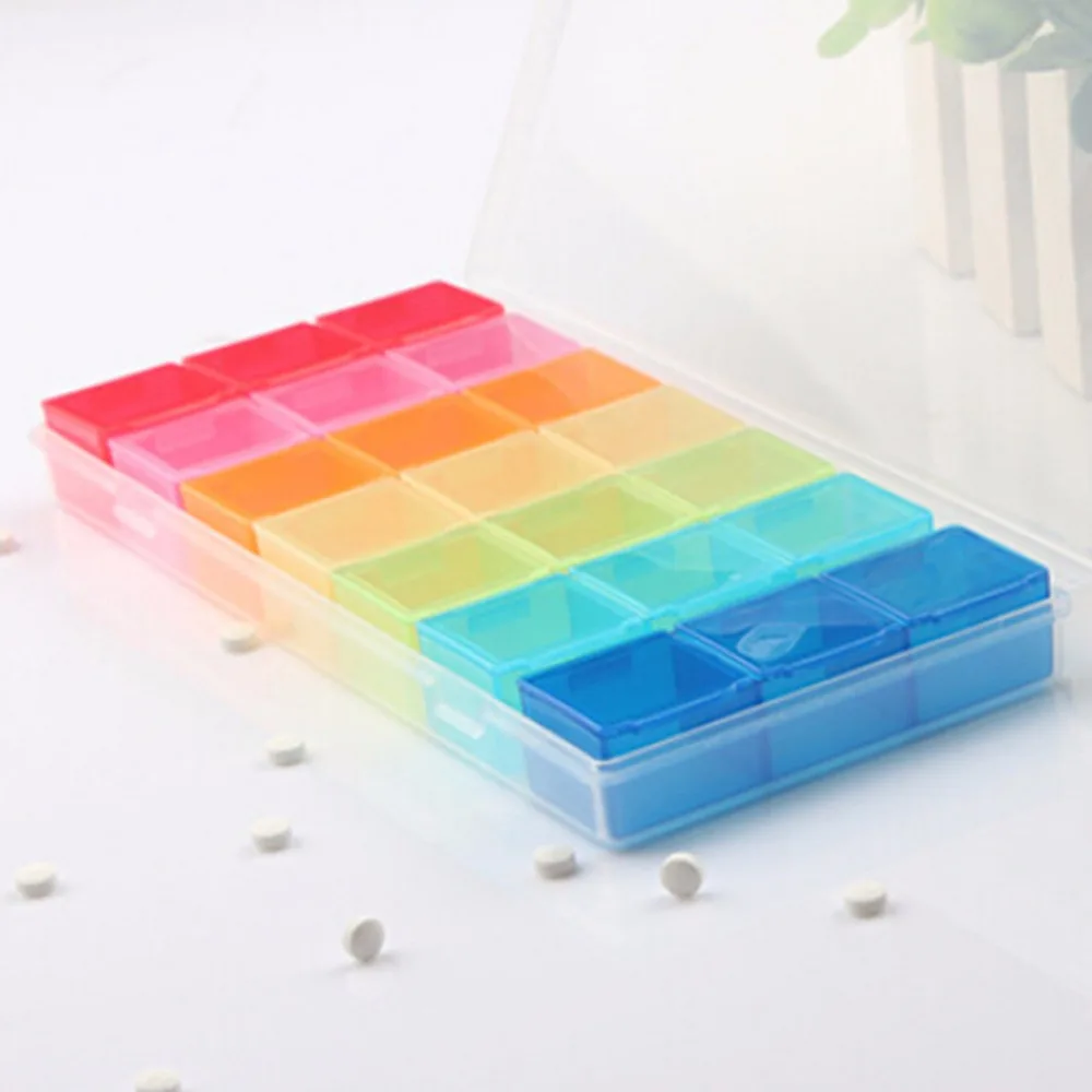 

Hot Sale 3 Row 21 Squares Weekly 7 Days Tablet Pill Box Holder Medicine Storage Organizer Container Case