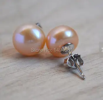 

Christmas Gift Pearl Jewelry, Wedding Gift AAA 9mm Pink Natural Freshwater Pearl Earrings S925 Sterling Silvers Stud Earring