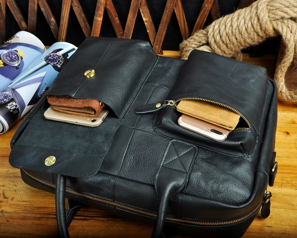Quality leather Men Fashion Handbag Business Briefcase Commercia Document Laptop bag Black Male Attache Portfolio Tote Bag b331