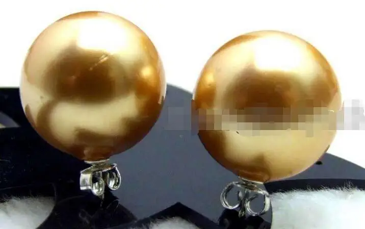 

Hot selling free shipping******** SALE 18mm Round champagne Shell Pearl Earring & Stering Silver 925 stud