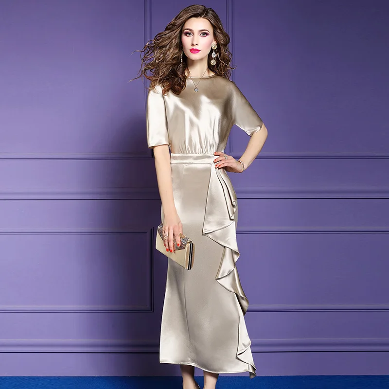 

Slim Fork opening dress Spring 2019 new Women Retro sexy grace Party Dress Plus Size summer Vintage Ruffles Wedding long dresses