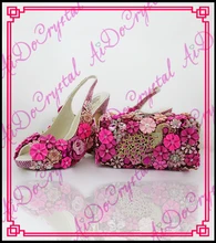 Aidocrystal Handmade fashion frauen sommer italies volkspartei slingback s fuchsia kristall schuhe und tasche einsehen