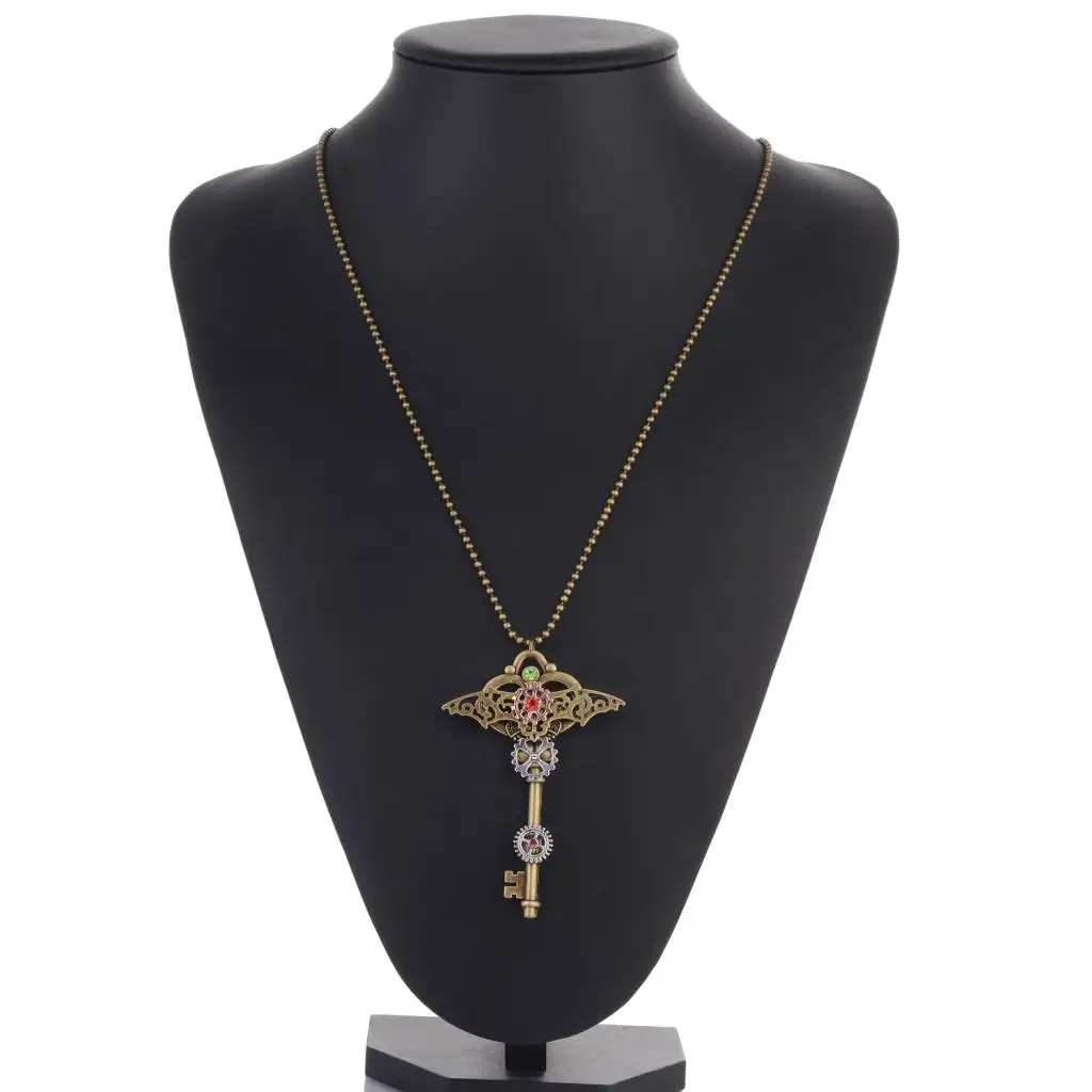 Punk Style Industrial Stage Steampunk Gear Key Bat Wing Pendant Fashion Skeleton Necklace Men Women Costume Jewelry | Украшения и