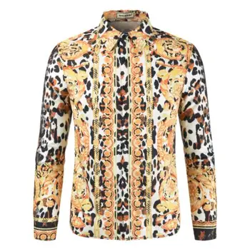 

2019 New Spring Autumn Shirts Fashion Trend Folk Men Flowers Printed Casual Hawaiian Long Sleeves Dress Shirts Chemise homme