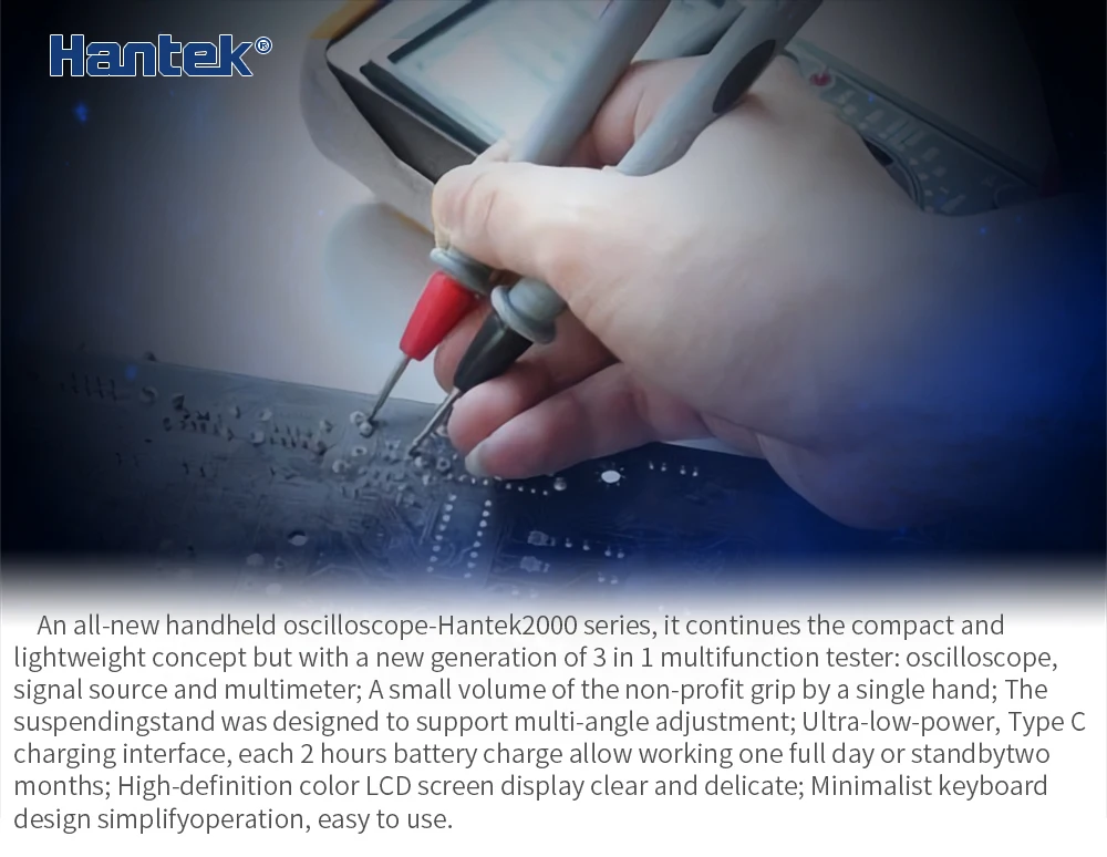 Hantek 3в1 ручной 2D72 цифровой осциллограф+ генератор сигналов+ мультиметр портативный USB 2 канала 40 МГц 70 МГц дисплей инструменты