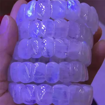 

Genuine Strong Blue Light Natural Moonstone Bracelets For Women Lady Stretch Crystal Rectangle Bead Bracelet Bangle 13*7mm