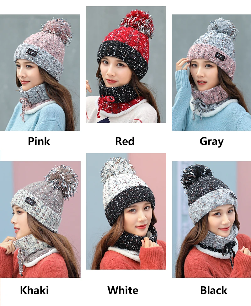Зимняя женская шапка, шарф, набор, милый горошек, снежинка, теплые вязаные шапки, шапки для девочек, Skullies Beanies, шапка с помпоном для женщин