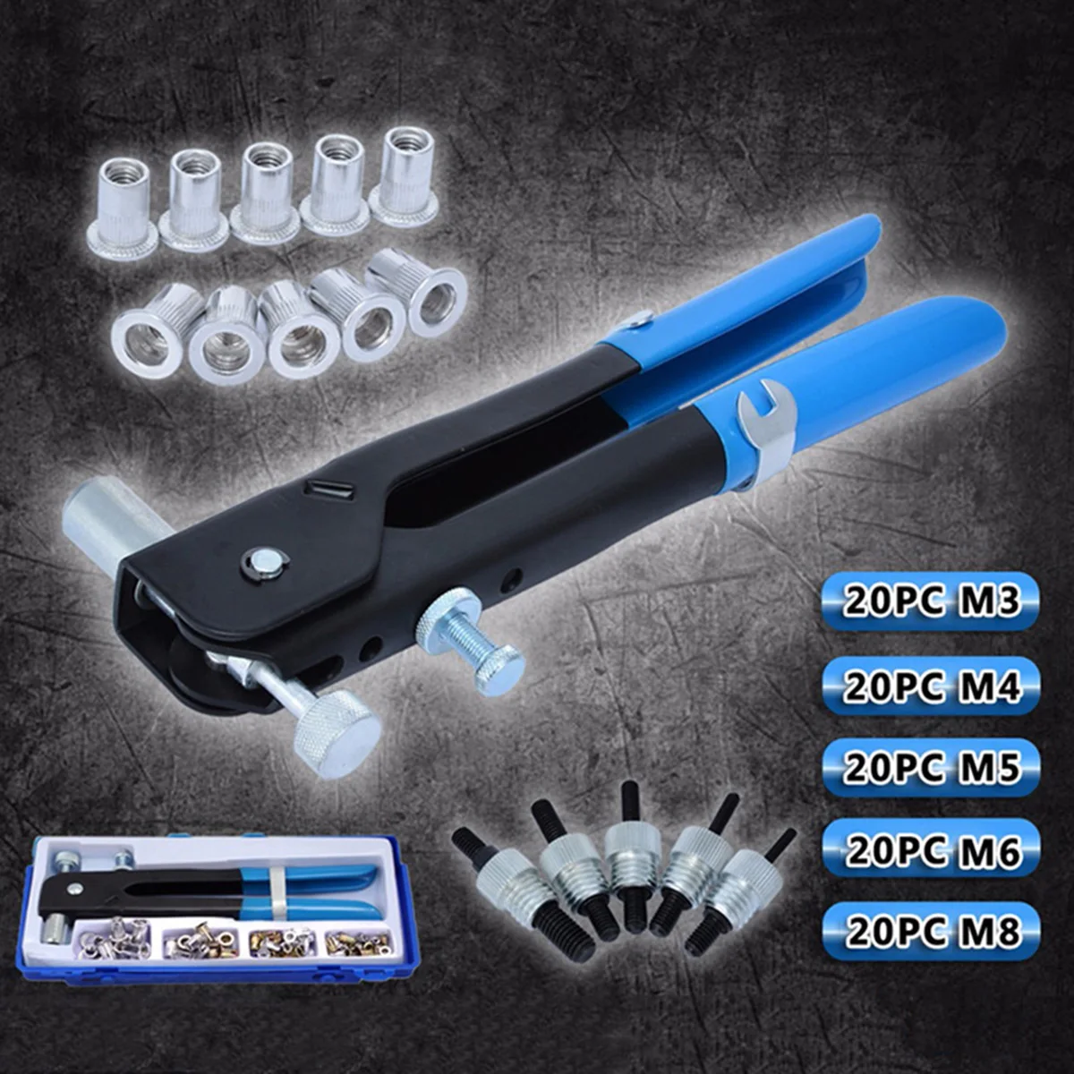 106Pcs Auto Threaded Nut Riveter M3 M4 M5 M6 M8 Threaded Rivet Nut Inserts Mayitr Nutsert Tool Kit