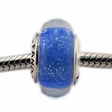 DIY Подходит Пандора шармы браслеты Золушка муранского стекла бусины с синим поплавком 925 стерлингового серебра-ювелирные изделия