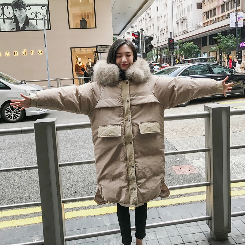 30 Degree Women Winter Coat Thick Warm Ladies Down Jacket Parkas Duck Cotton Large Real Fur Collar Long Female Overcoat