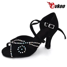 Evkoodance/профессиональные размеры США 4-12; Zapatos De Baile; черные атласные туфли для сальсы из нубука; женская обувь на каблуке 8 см; Evkoo-438