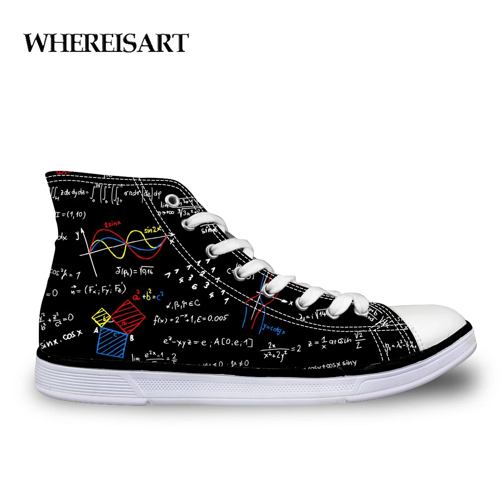 

WHEREISART Women Casual Canvas High top Shoes Scientific Formula Printing Girls Vulcanized Shoes Feminino Ladies Flat Shoes