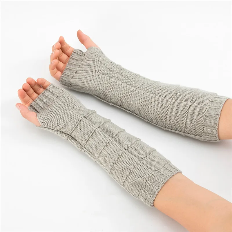 Women Winter Wrist Arm Warmer Solid Knitted Long Fingerless Gloves Mitten Hand Gloves guantes eldiven handschoenen 40FE1422