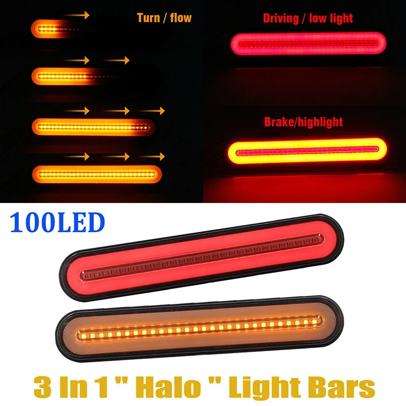 

2Pcs 3 in 1 Truck Trailer sequential flow signal lights Neon Lamp LED RV Trailer Stop Flowing Turn Signal Brake Rear Tail Light