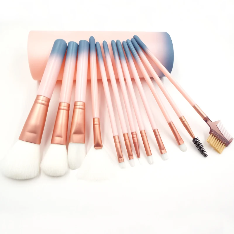 

12 pcs Professnial makeup brushes Case Set with cylinder Gradient Handle foundation Foundation Powder Brush brochas maquiagem
