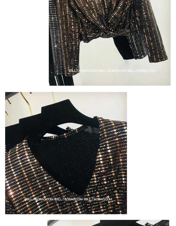 Blingbling блестящие яркие футболки с длинными рукавами для женщин новые весенне-осенние пуловеры с v-образным вырезом Топ для ночных клубов женские