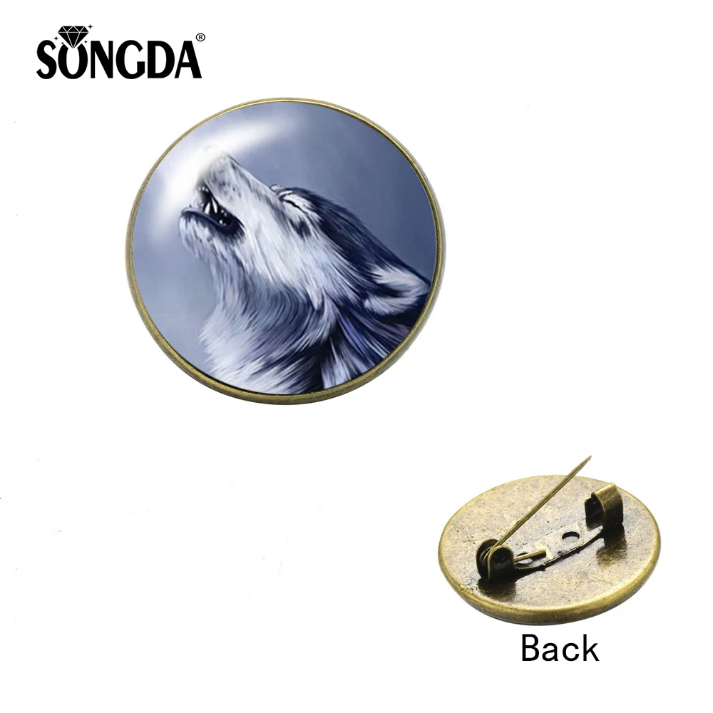 

SONGDA 2018 Nordic Wiccan Wolf Legend Totem Badges Brooch Glass Photo Cabochon Lapel Pin Button Cool Male Jewelry Accessories