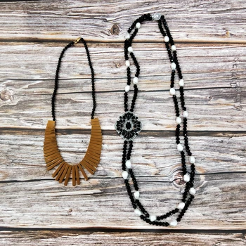 

Lii Ji Unique Natural Stone Black Onyx Freshwater Pearl Agates Pyrite Crystal Necklace Stock sale only 1pcs each