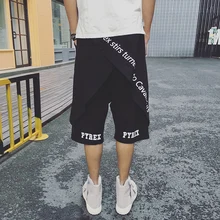 Мужская одежда Gd Мода с косым лацканом лоскутное кюлоты летние капри Свободные повседневные шаровары певицы костюмы