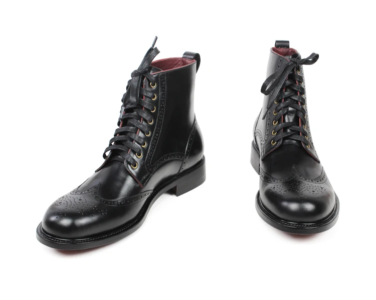 VIKEDUO/осень 2019, новые мужские ботильоны, черные, на шнуровке, с перфорацией типа «броги», мотоциклетные ботинки из натуральной телячьей кожи